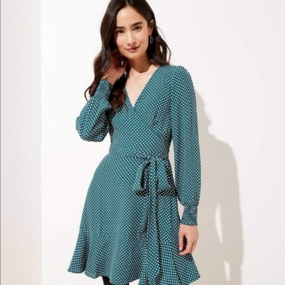 Loft green polka dot wrap dress
